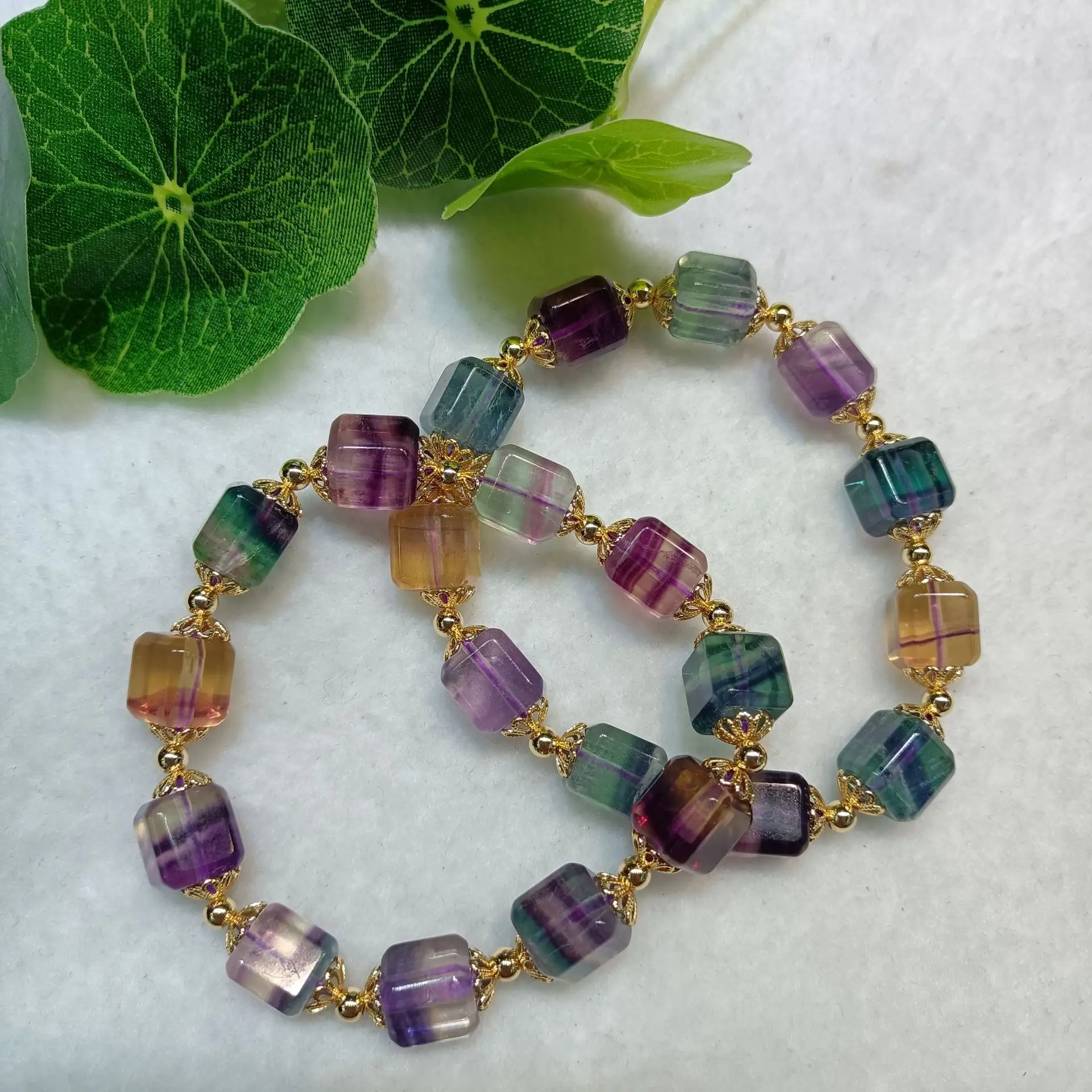 Crystal Jade Colorful Bracelet with 14K Holder & Round Beads - Image 6