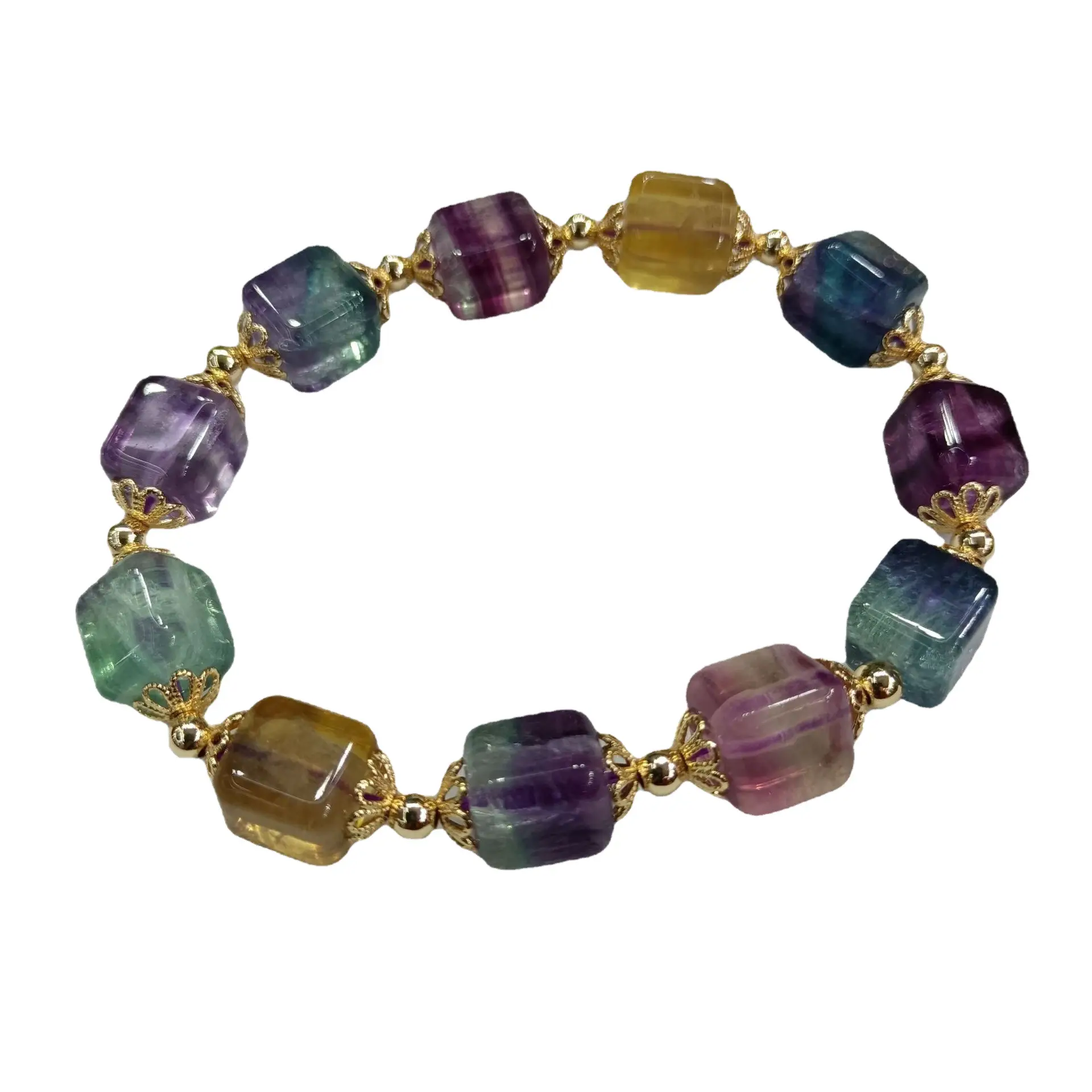 Crystal Jade Colorful Bracelet with 14K Holder & Round Beads - Image 7