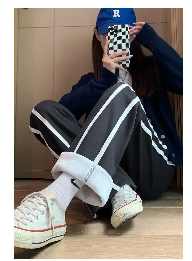 Women's Black Wide Leg Straight Cut Sweatpants 150-175 CM — feature 14