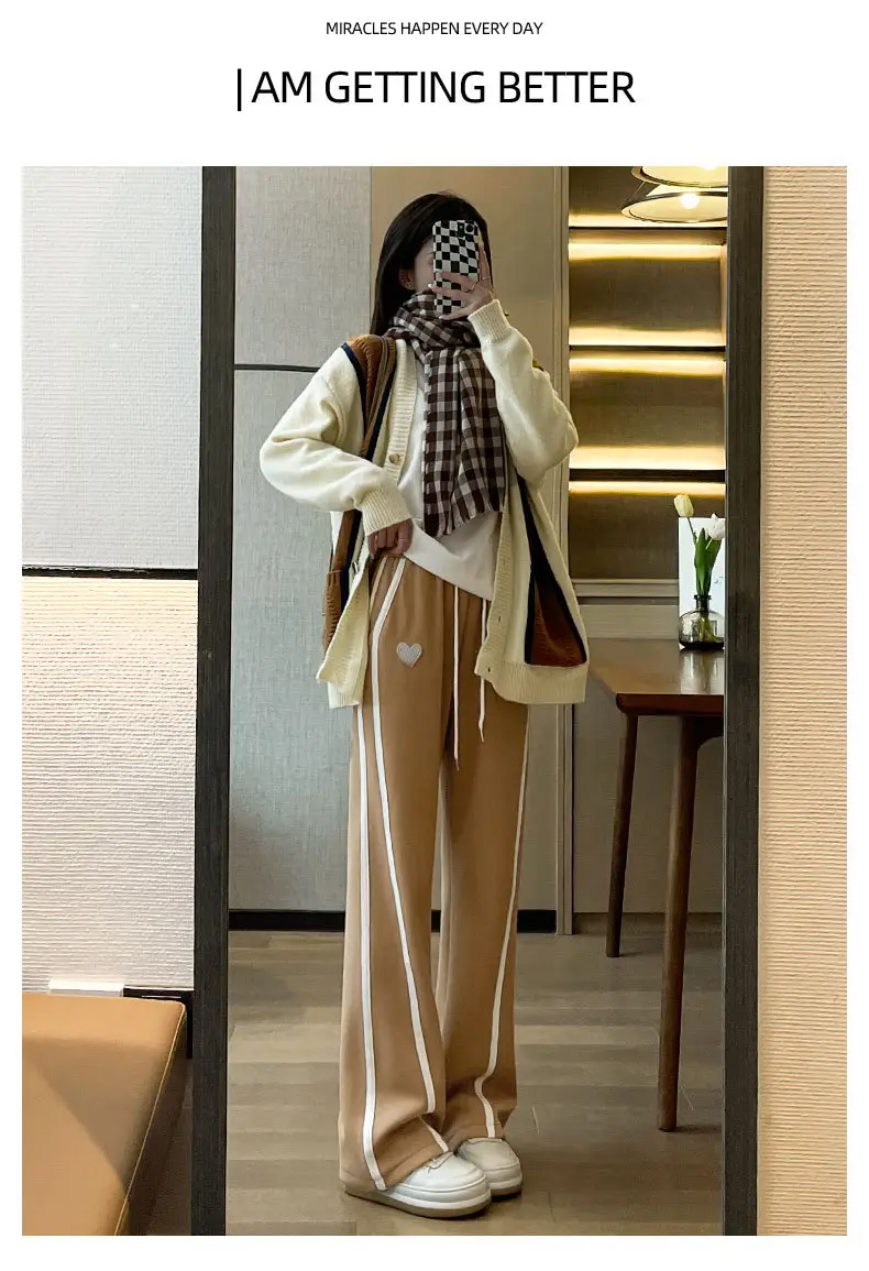 Women's Black Wide Leg Straight Cut Sweatpants 150-175 CM — feature 21