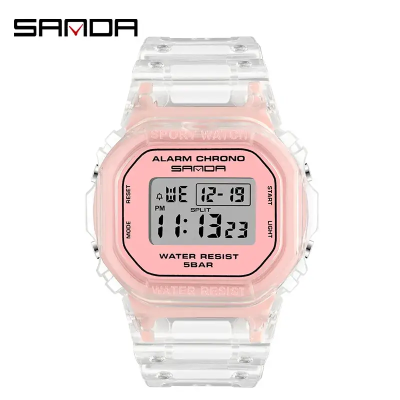 Sanda Digital Watch Transparent Clear Strap 88BAR Waterproof - Image 12