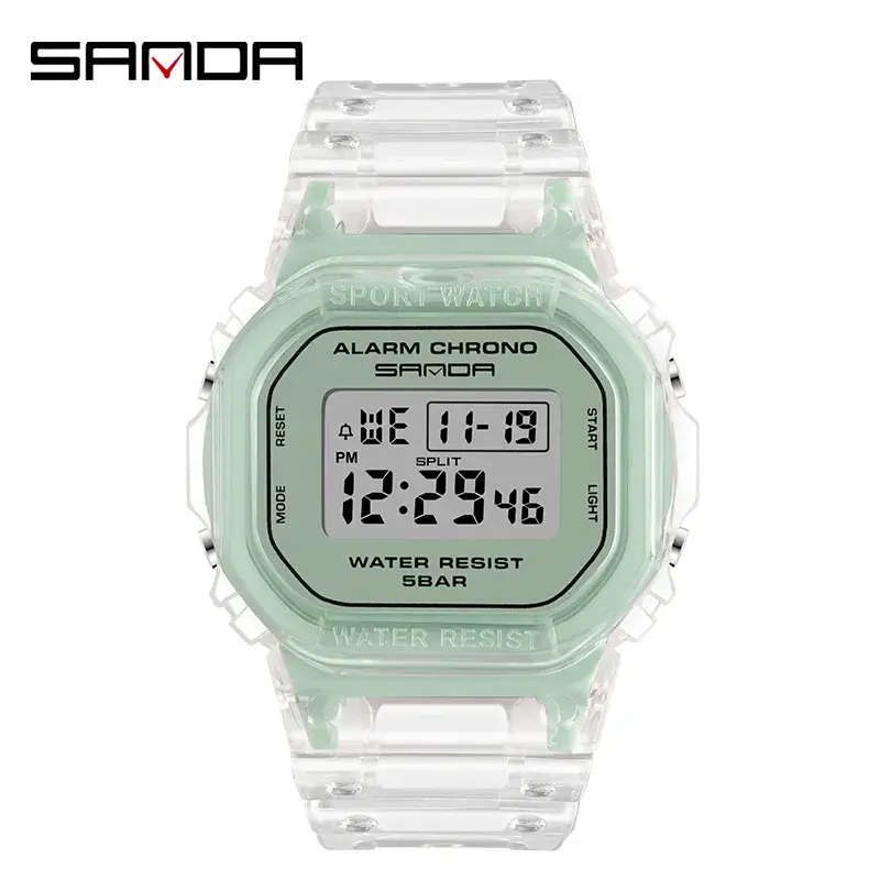 Sanda Digital Watch Transparent Clear Strap 88BAR Waterproof - Image 2