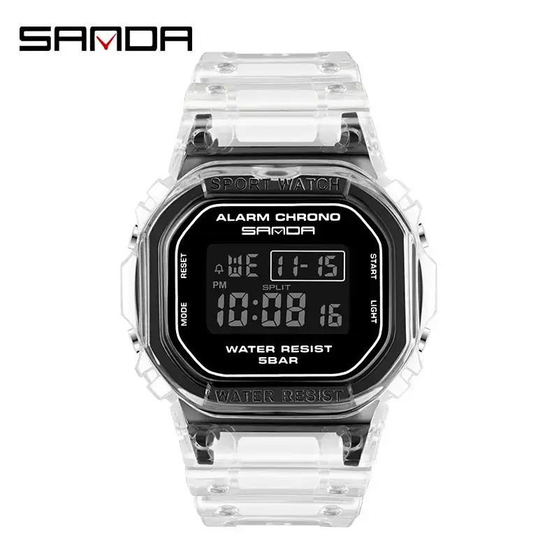 Sanda Digital Watch Transparent Clear Strap 88BAR Waterproof - Image 4