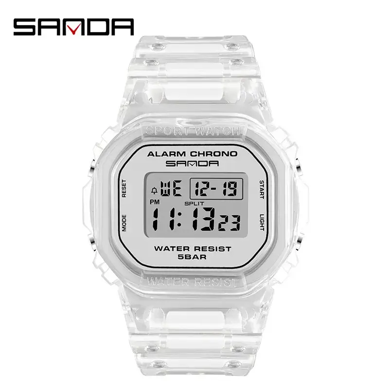 Sanda Digital Watch Transparent Clear Strap 88BAR Waterproof - Image 5