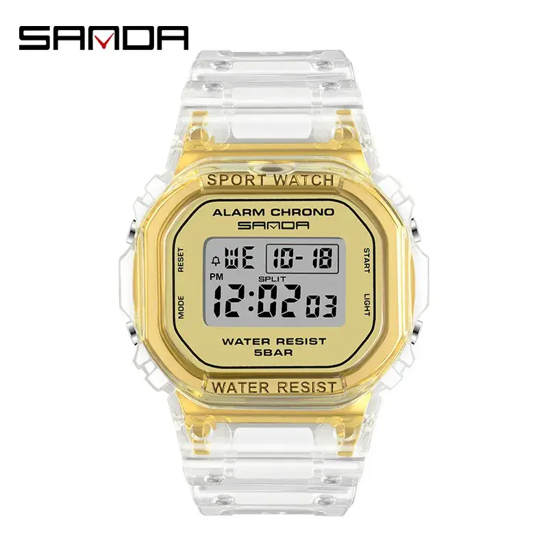 Sanda Digital Watch Transparent Clear Strap 88BAR Waterproof - Image 6
