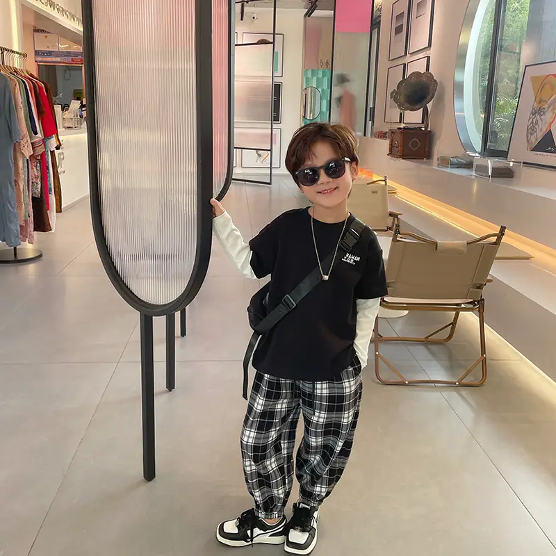 Black Plaid Loose Pants for Boys Women Casual Wear - Image 2