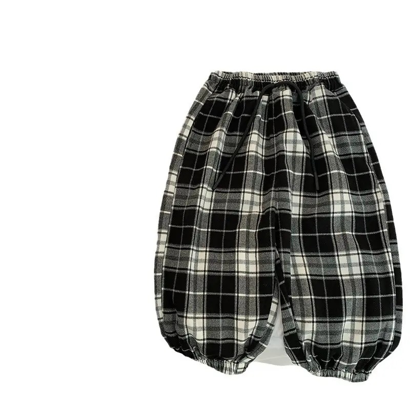 Black Plaid Loose Pants for Boys Women Casual Wear - Image 5