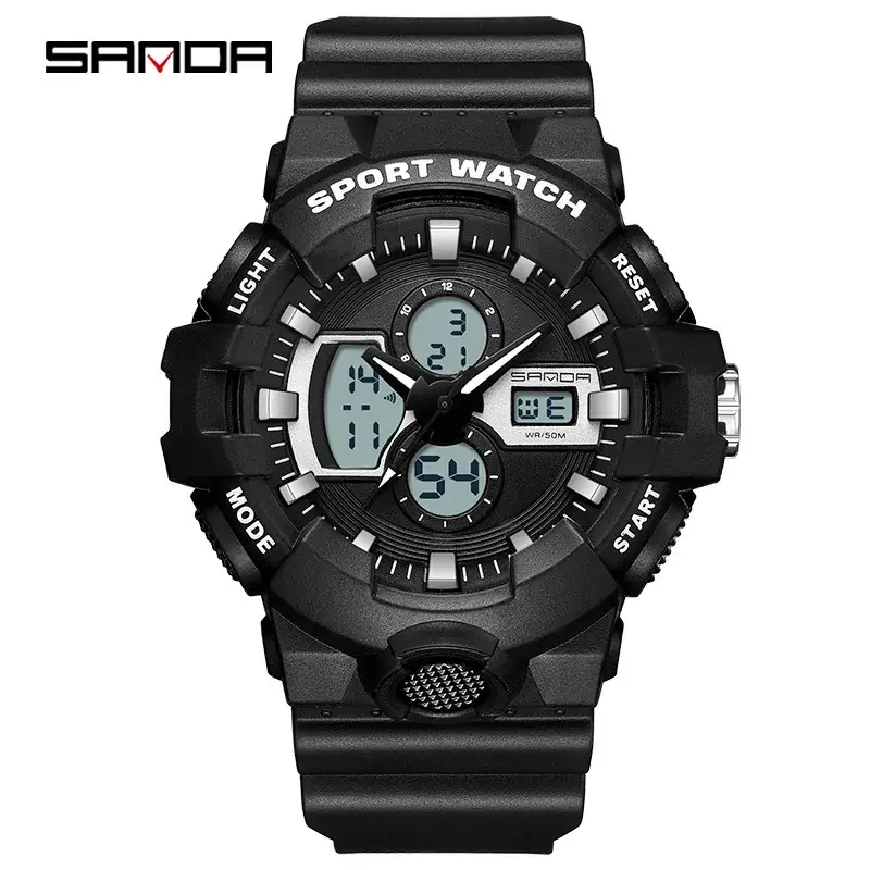 Dual Display Sport Watch Black White LED Alarm Clock - Image 3
