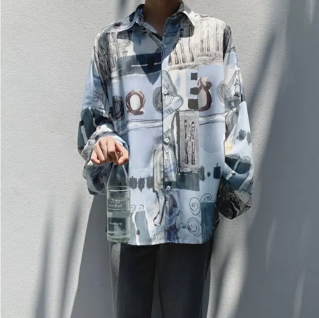 2022 Japanese Long Sleeve Floral Shirt Men's Retro Hong Kong Style - Image 3