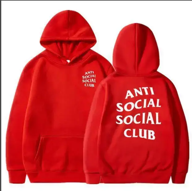 Anti Social Club Hoodie Set Maroon Loose Cotton for Men Women - Image 3