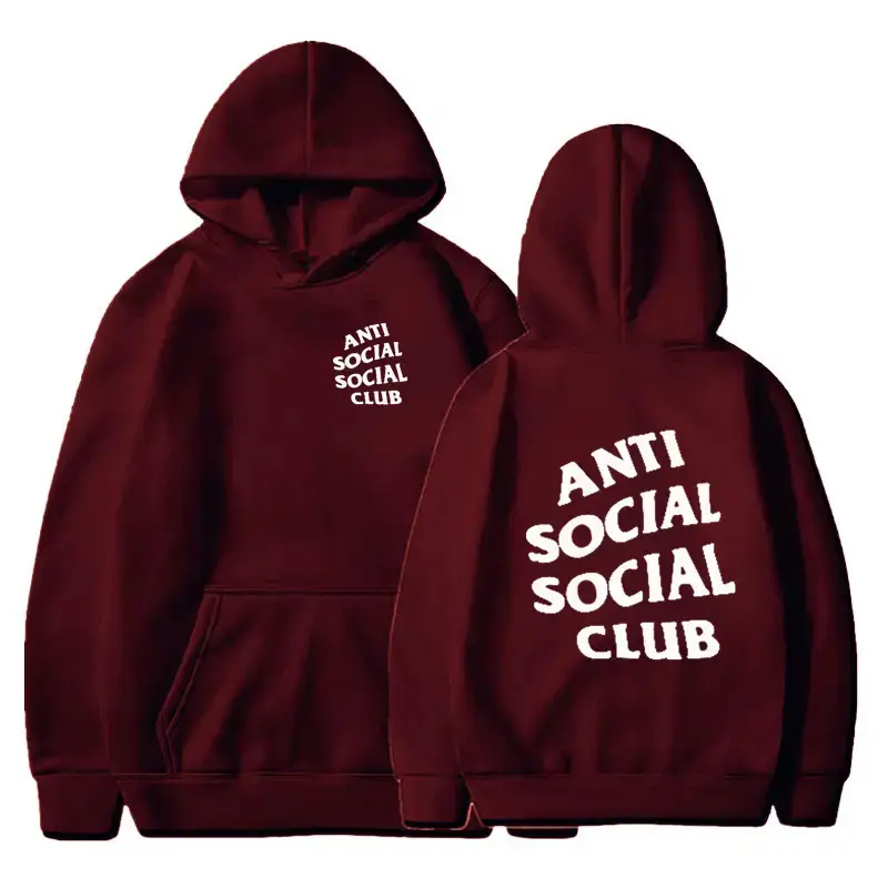 Anti Social Club Hoodie Set Maroon Loose Cotton for Men Women - Image 19