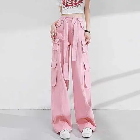 Hot Girl Brown Multi-Pocket Wide Leg Pants for Women - Image 6
