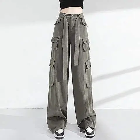 Hot Girl Brown Multi-Pocket Wide Leg Pants for Women - Image 7