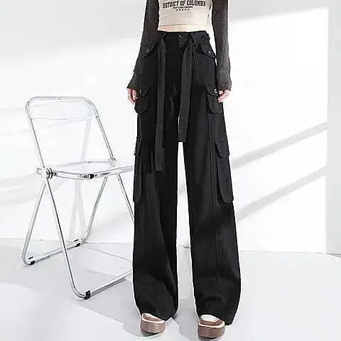 Hot Girl Brown Multi-Pocket Wide Leg Pants for Women - Image 8