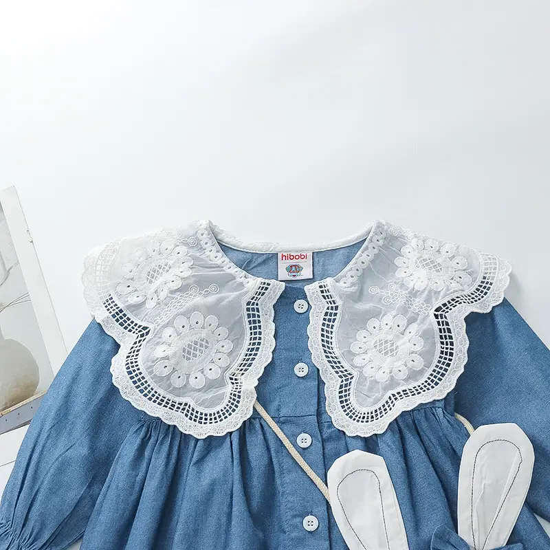 Girls Blue Lace Button Dress 2025 - Image 2