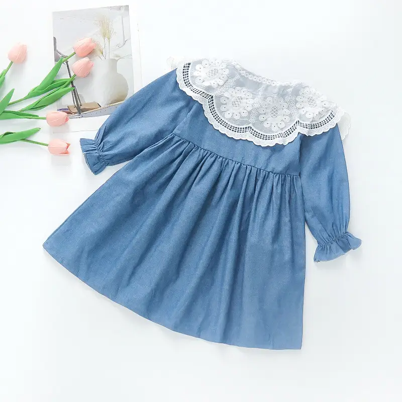 Girls Blue Lace Button Dress 2025 - Image 5