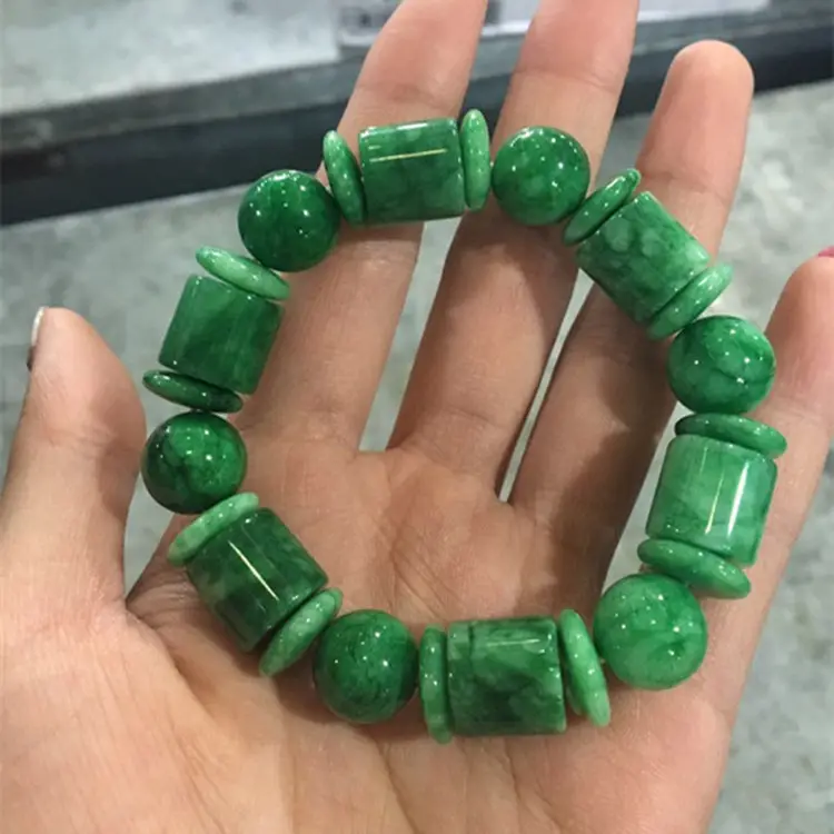 Green Jadeite Dry Bracelet with Bamboo Tube Design - Image 2
