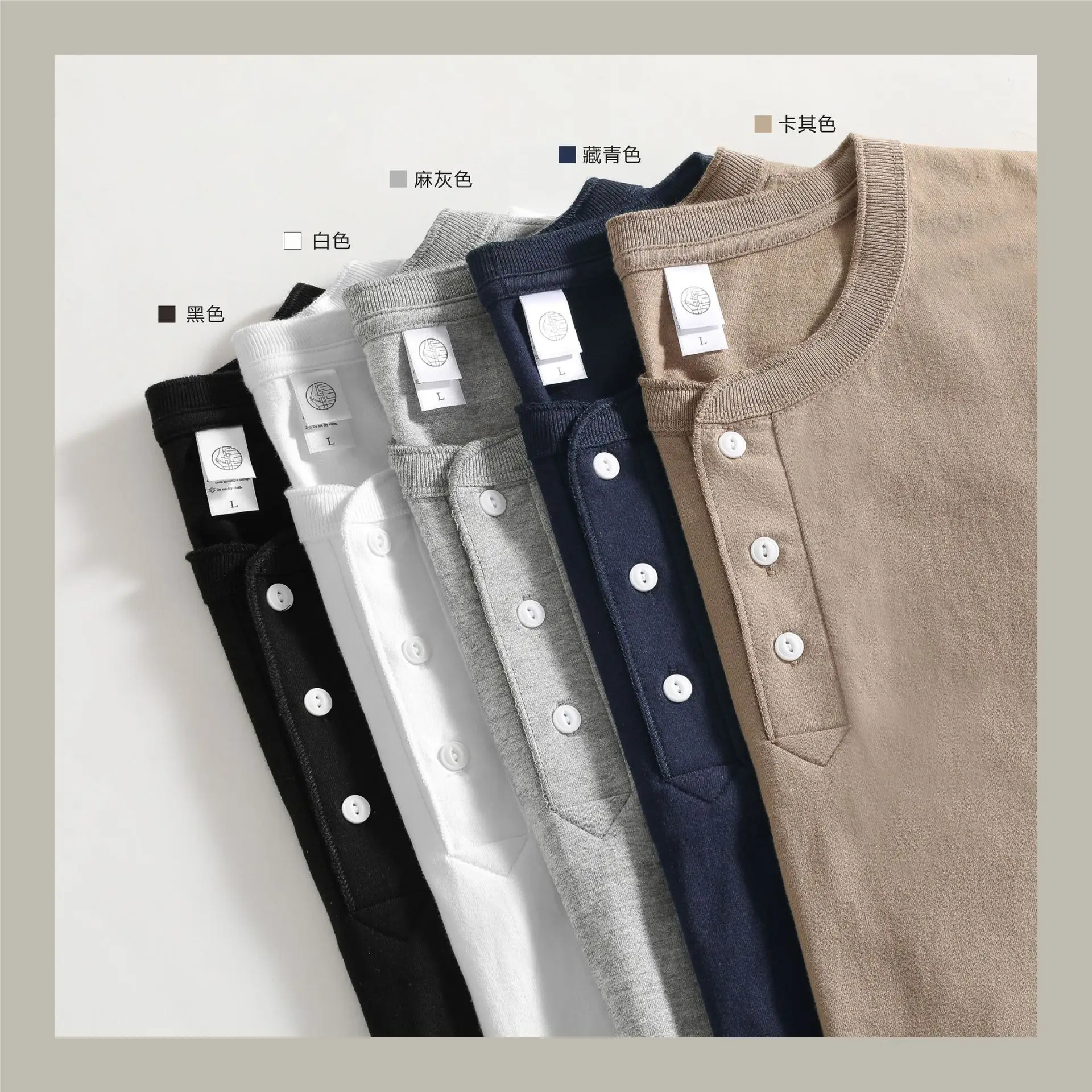 Men Women Cotton Henley Shirt Loose Collar Short Sleeve - Image 10