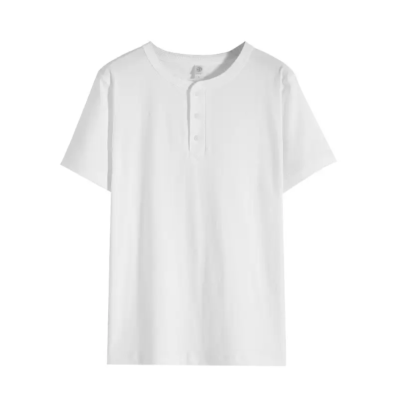 Men Women Cotton Henley Shirt Loose Collar Short Sleeve - Image 12