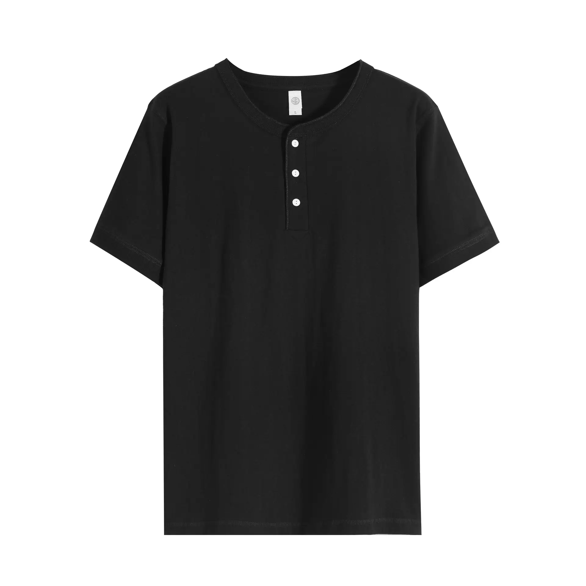 Men Women Cotton Henley Shirt Loose Collar Short Sleeve - Image 2