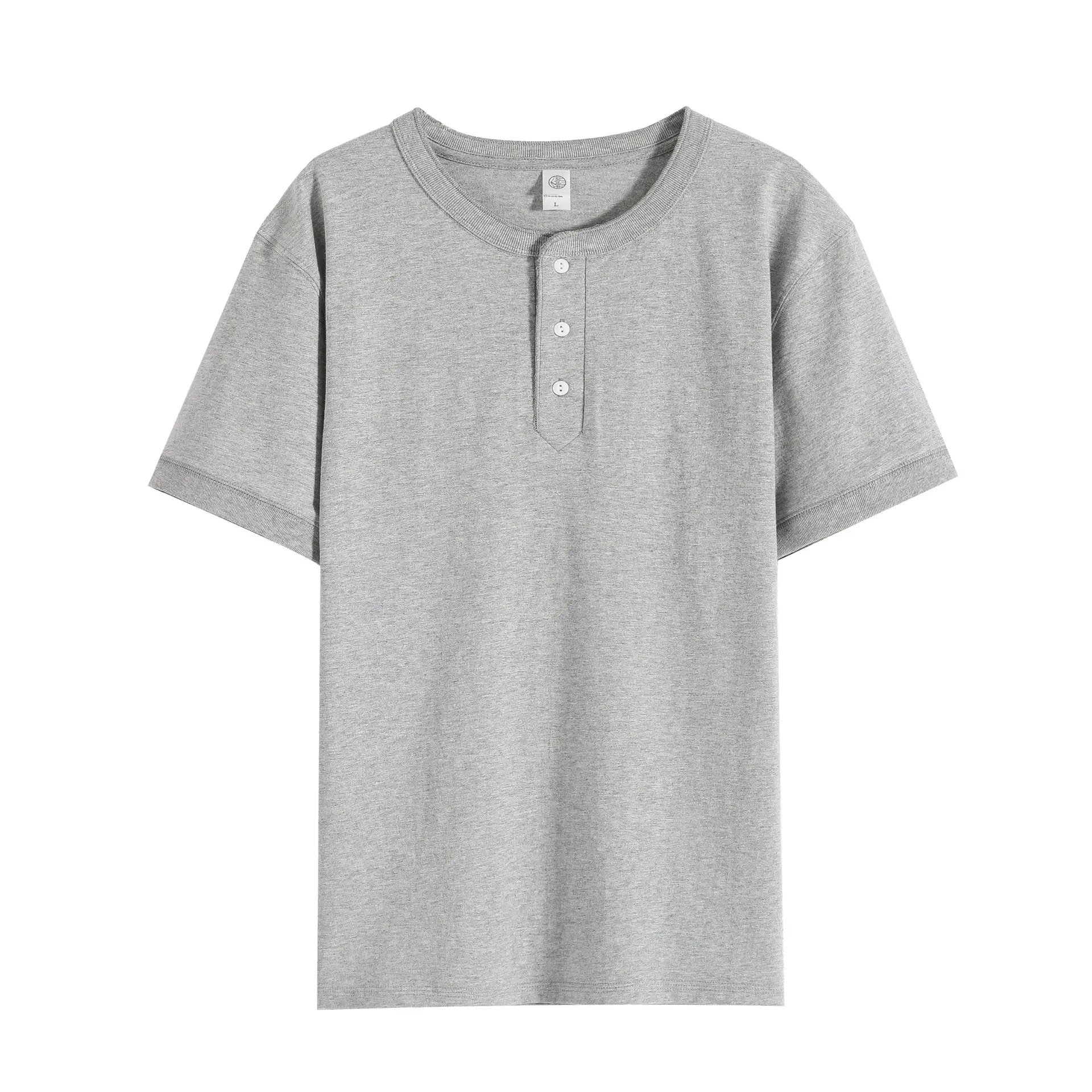 Men Women Cotton Henley Shirt Loose Collar Short Sleeve - Image 3