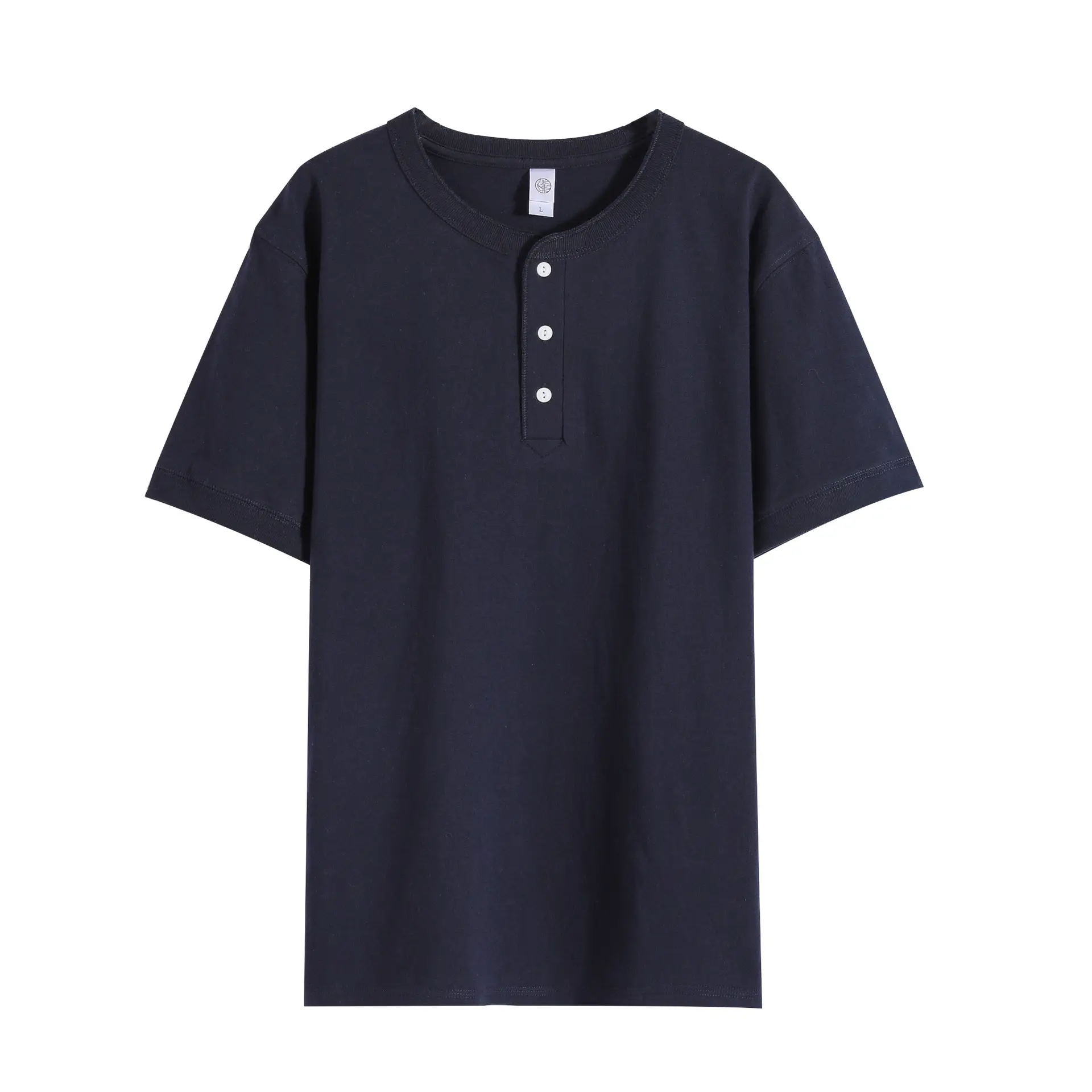 Men Women Cotton Henley Shirt Loose Collar Short Sleeve - Image 4