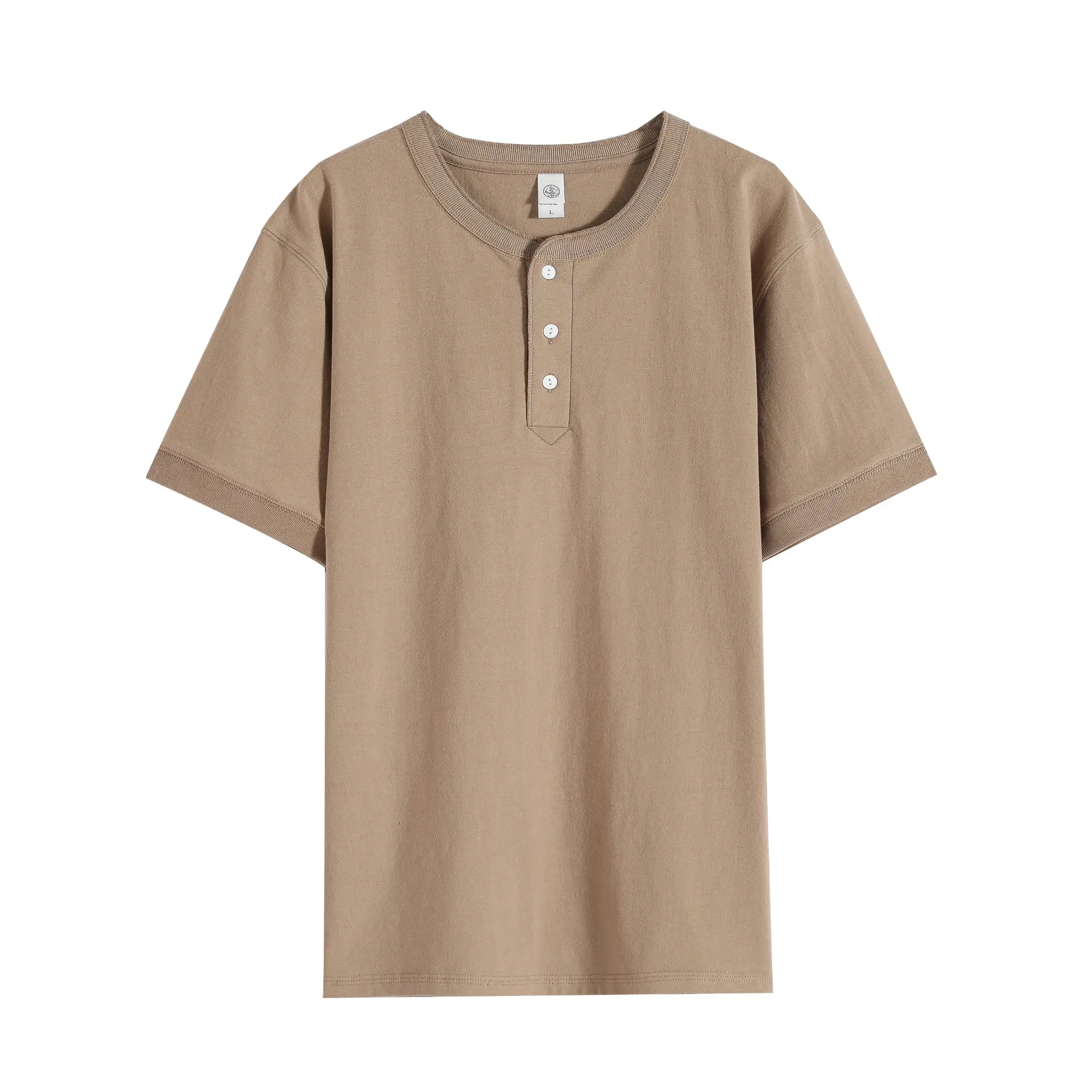 Men Women Cotton Henley Shirt Loose Collar Short Sleeve - Image 5