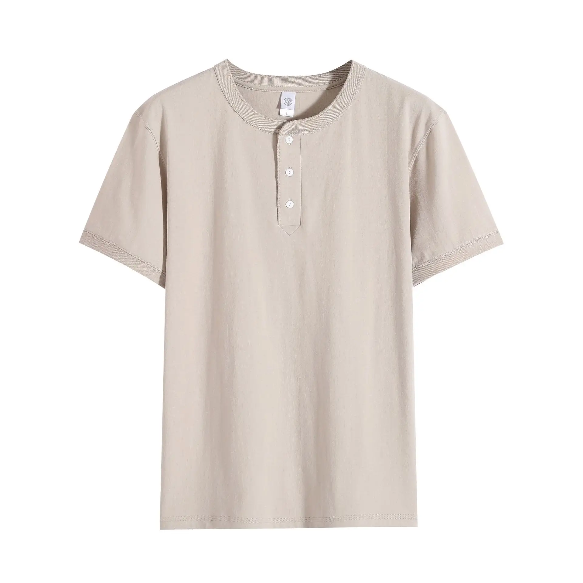 Men Women Cotton Henley Shirt Loose Collar Short Sleeve - Image 7