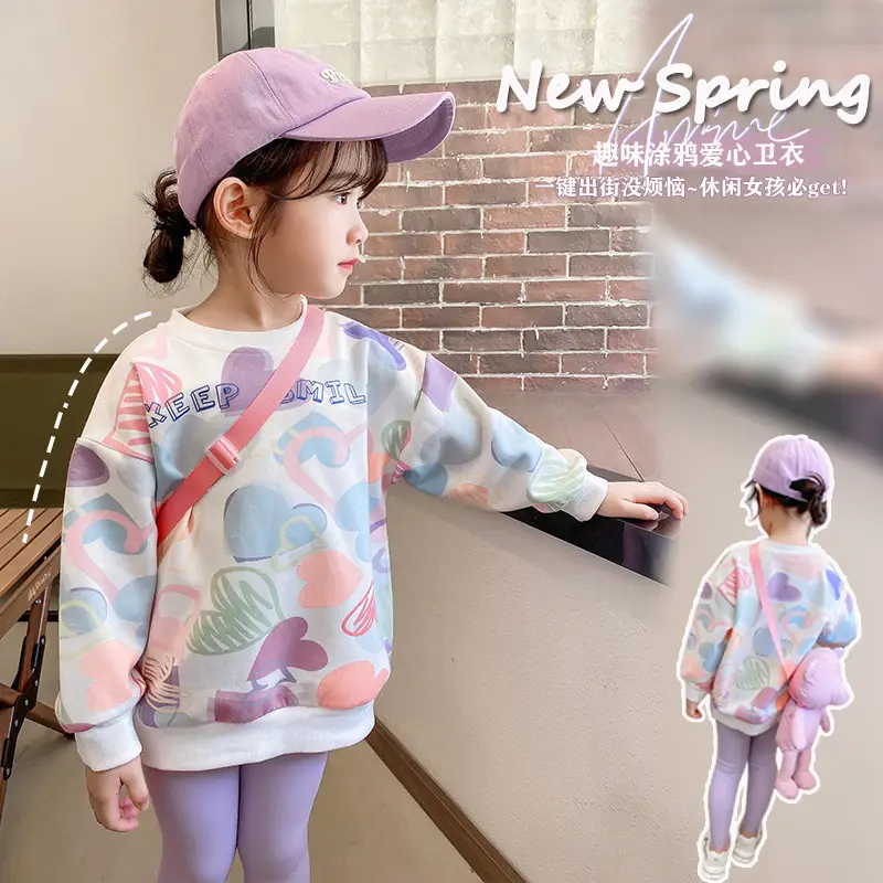 Girls Korean Style Sweatshirt Set Pink Purple 2025 - Image 3