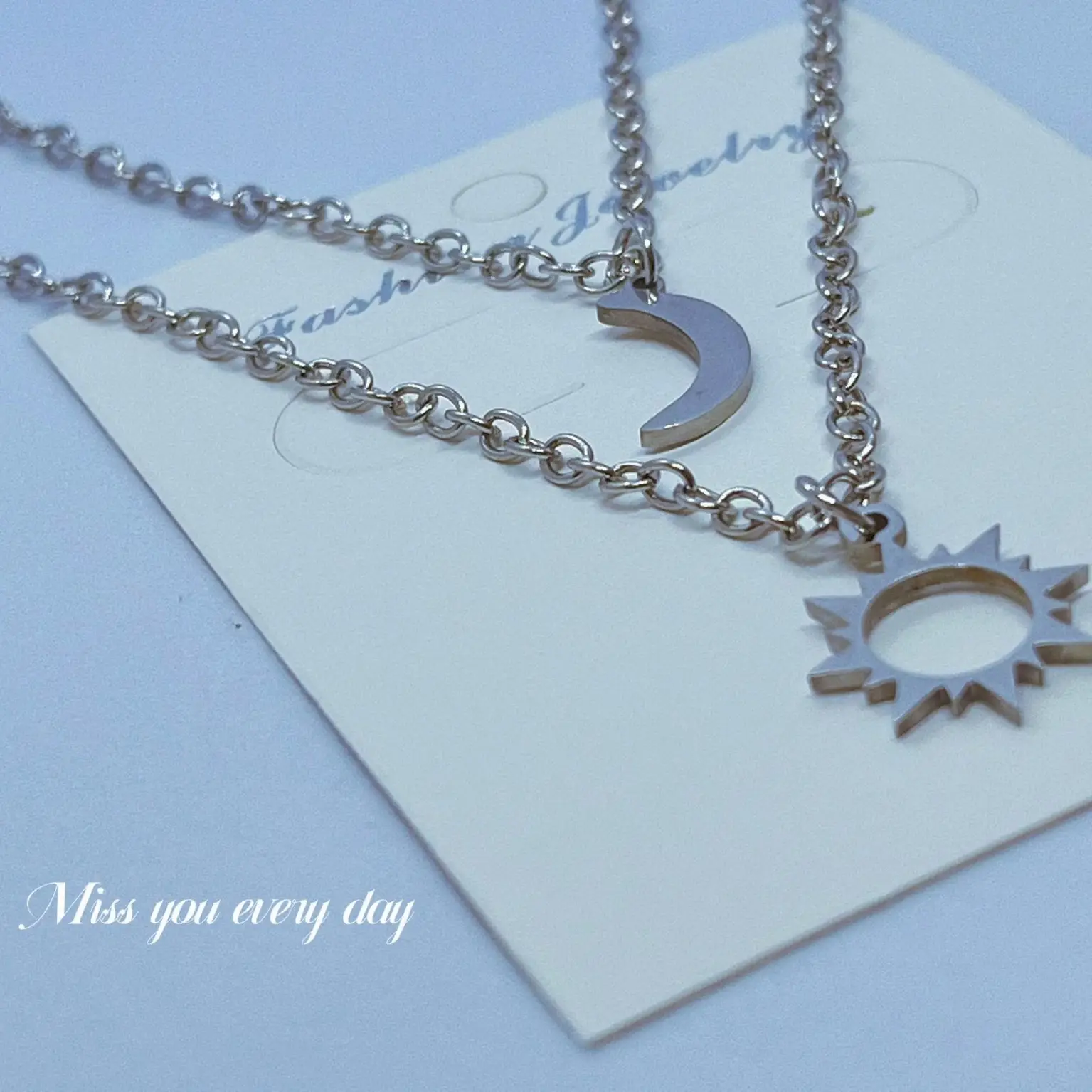 Sun & Moon Couple Necklace Set Bronze Clavicle Chains - Image 3