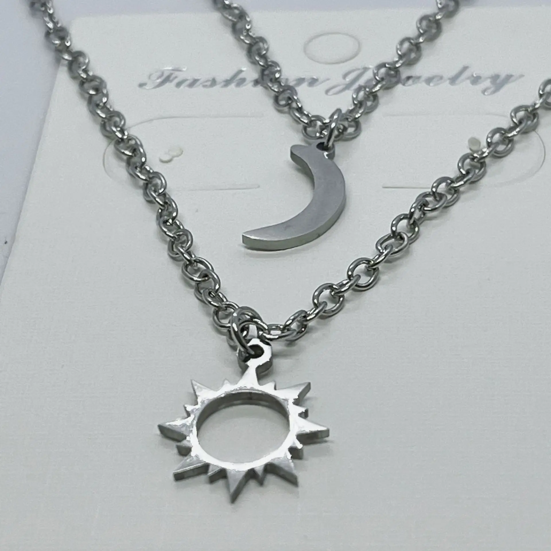 Sun & Moon Couple Necklace Set Bronze Clavicle Chains - Image 5