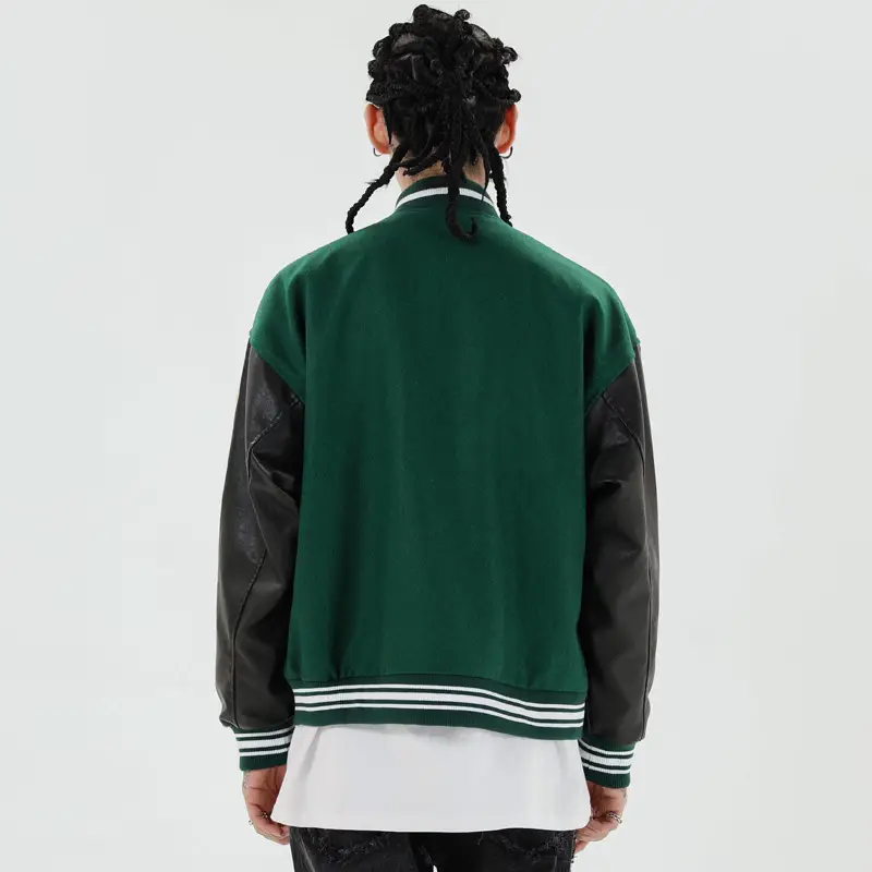 Men's Green Bone Print Baseball Jacket with White Underlayer - Image 5