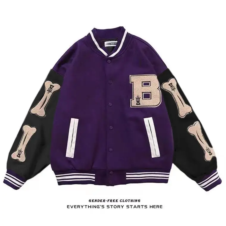 Men's Green Bone Print Baseball Jacket with White Underlayer - Image 3