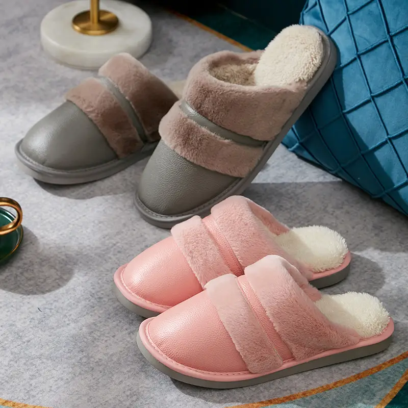 Winter plus size Cotton Slippers Home Household Wholesale Indoor Waterproof Leather Slippers Genuine Leather fleece-lined Men's Plus Fat Plus - Image 11