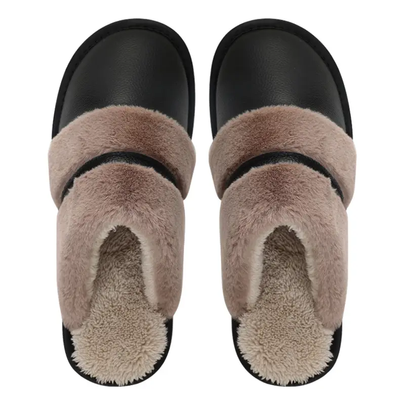 Winter plus size Cotton Slippers Home Household Wholesale Indoor Waterproof Leather Slippers Genuine Leather fleece-lined Men's Plus Fat Plus - Image 13