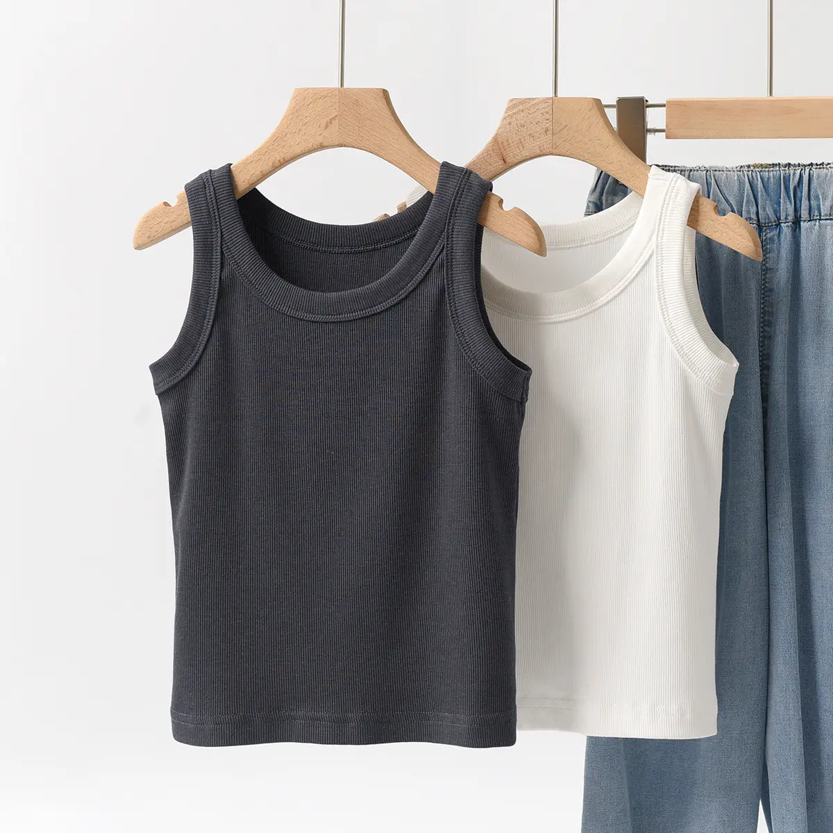Women Cotton Vest Grey White Round Neck Summer Clothing - Image 8