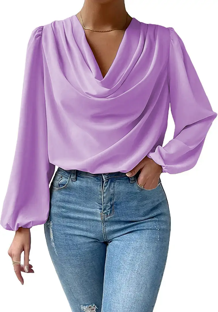 Black Chiffon Long Sleeve Top with Pleated Lantern Sleeves - Image 6
