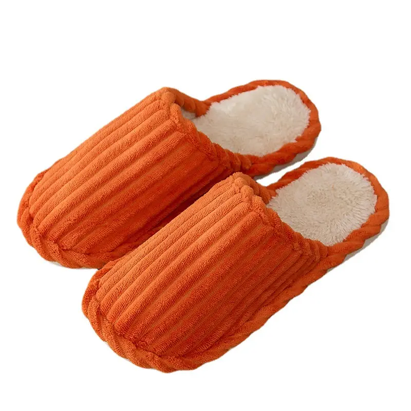 Warm striped cotton slippers home indoor men and women couples thickened non-slip wool plush cotton slippers factory stall wholesale