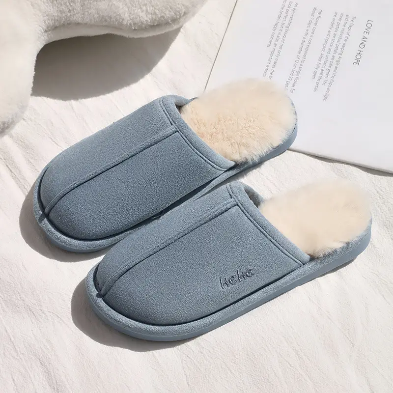 Warm striped cotton slippers home indoor men and women couples thickened non-slip wool plush cotton slippers factory stall wholesale