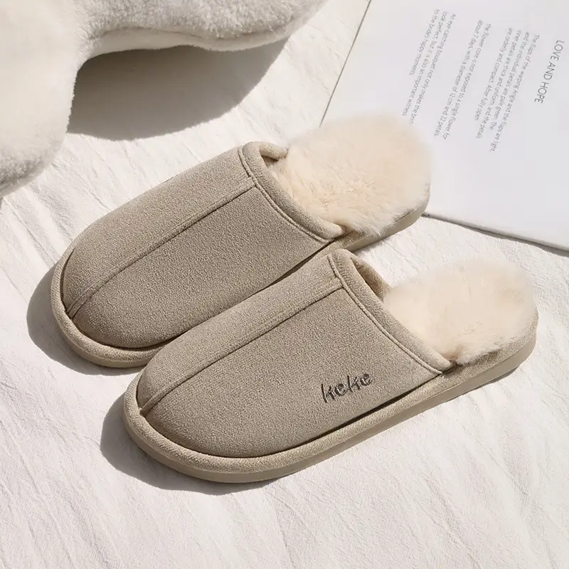 Warm striped cotton slippers home indoor men and women couples thickened non-slip wool plush cotton slippers factory stall wholesale