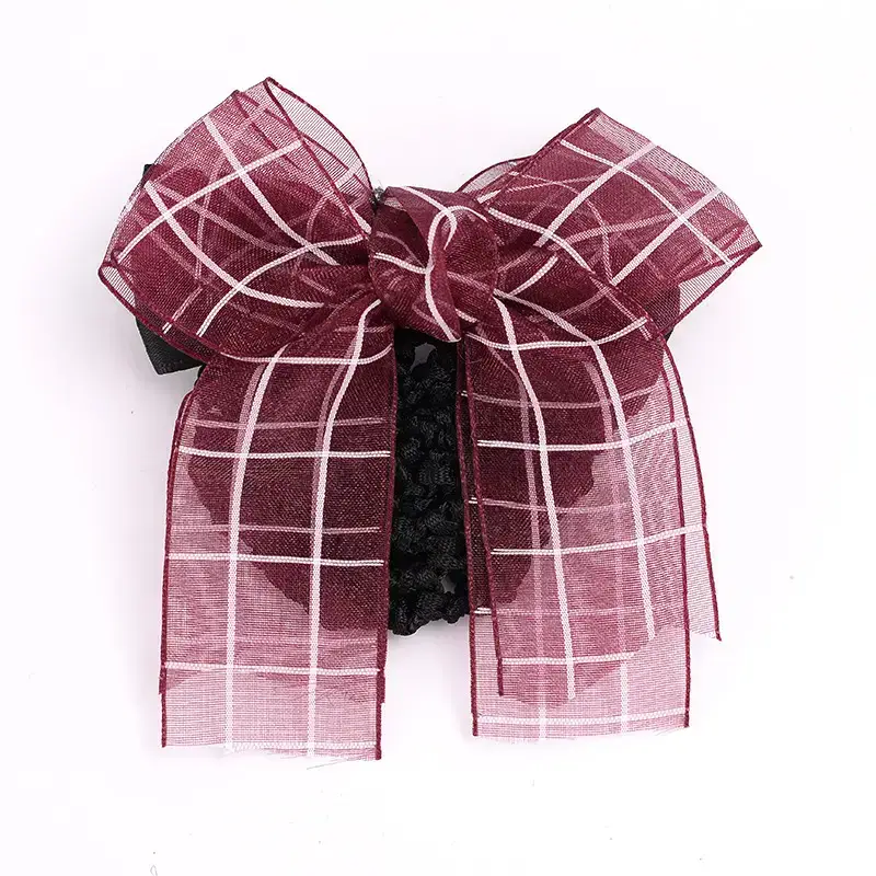 Maroon Bow Hairnet with Pearl Embellishment - Image 6