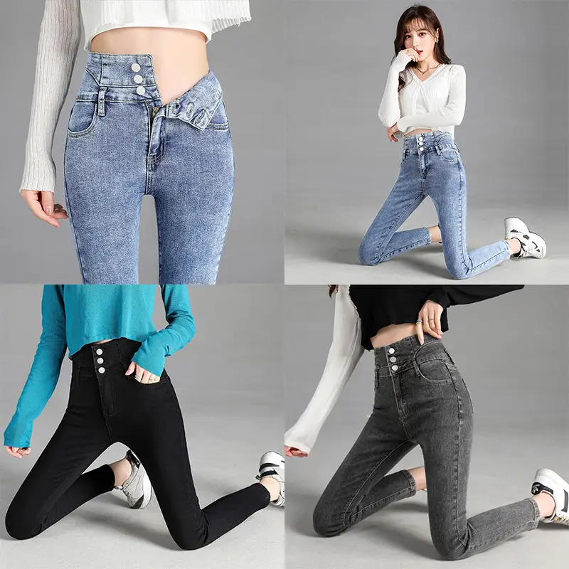 Three-button High-waist Belly-Tucking Jeans Women