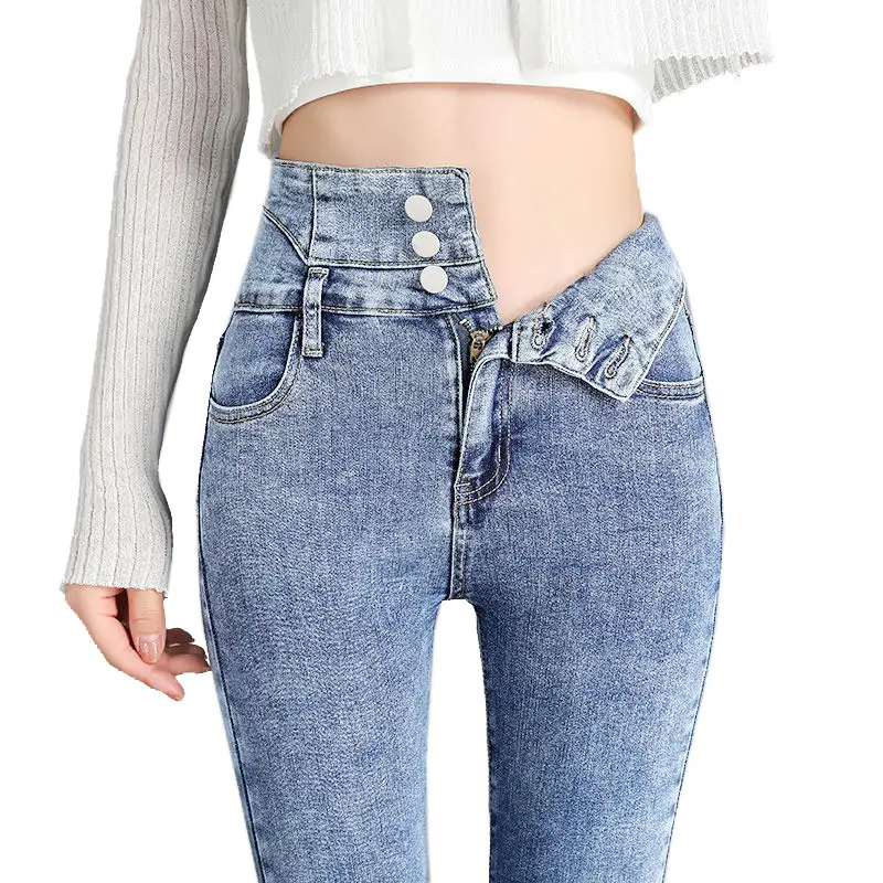 Three-button High-waist Belly-Tucking Jeans Women