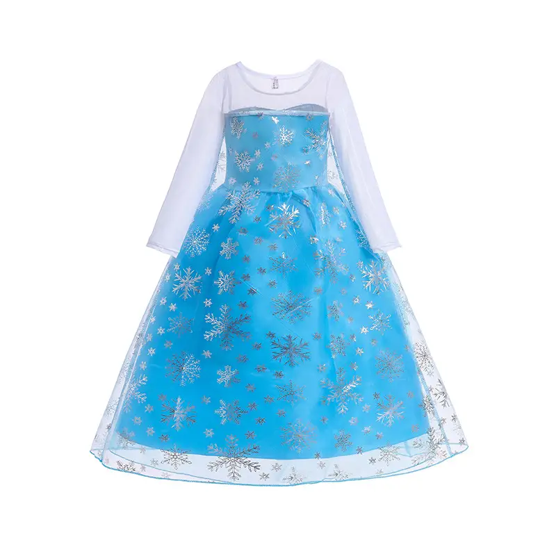 Princess Elsa Long Sleeve Blue Dress for Girls - Image 4