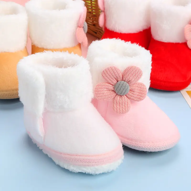 Cute Pink Flower Baby Slippers Winter 0-12M