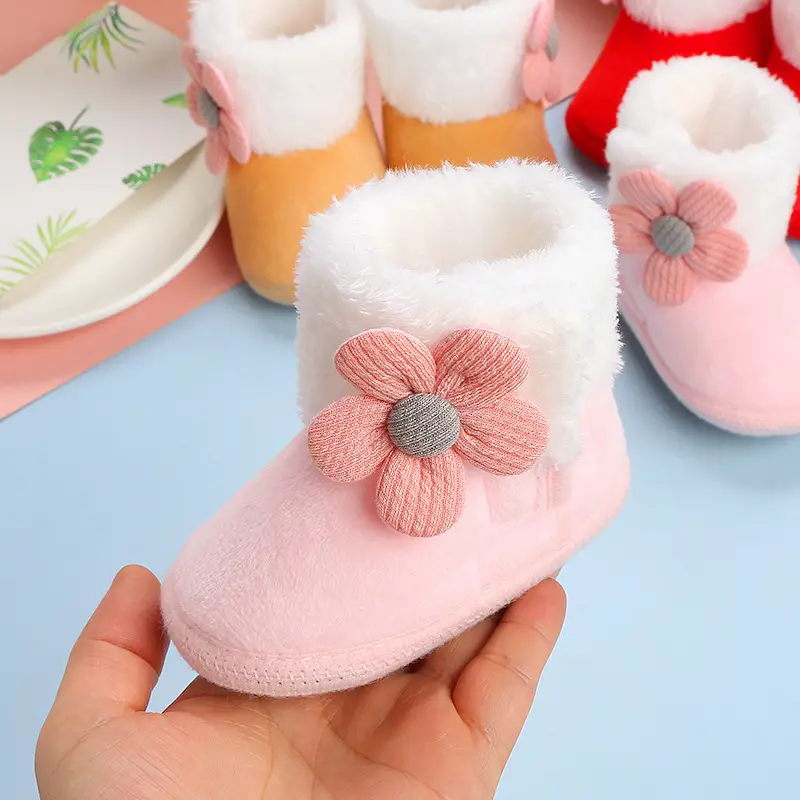 Cute Pink Flower Baby Slippers Winter 0-12M