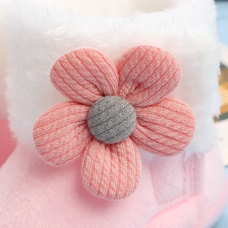 Cute Pink Flower Baby Slippers Winter 0-12M