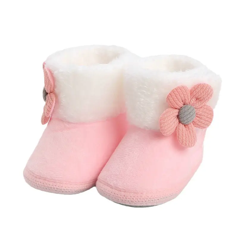 Cute Pink Flower Baby Slippers Winter 0-12M