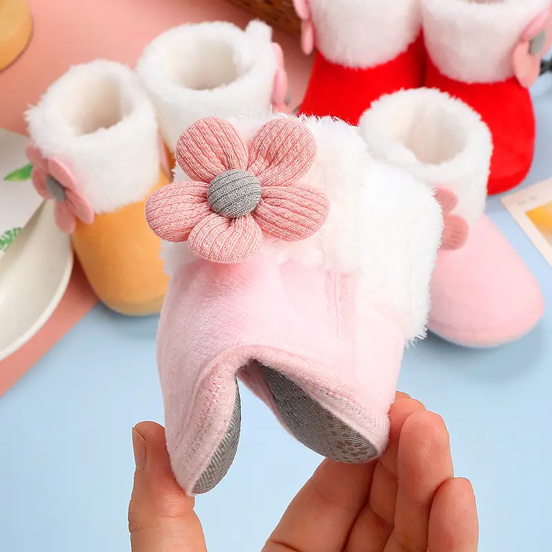Cute Pink Flower Baby Slippers Winter 0-12M — feature 12