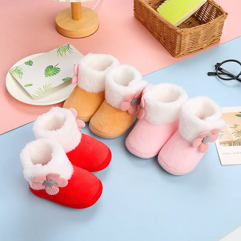 Cute Pink Flower Baby Slippers Winter 0-12M — feature 21